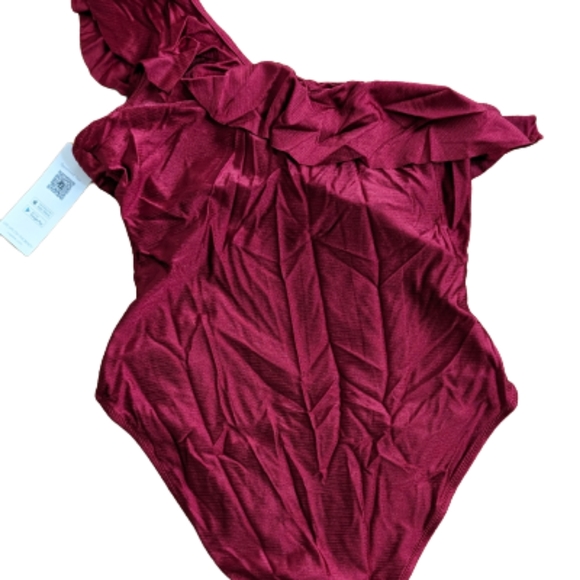 Cupshe Swimsuit Womens Sz L Ruffle One Piece Red Sparkle.added Halter Sparkle - Picture 9 of 10